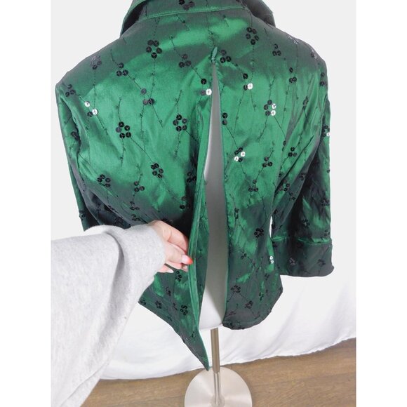 Cachet Emerald Embellished Blouse 12 - Sequin - Excellent - Witchcore Elegant - Picture 8 of 13
